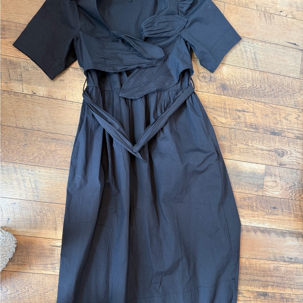 Ganni black Stretch Cotton Tie Strap Midi Dress- size 40 - Picture 5 of 8